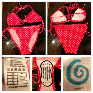 2-PC, Red/White Polka, String Bikini, Size M